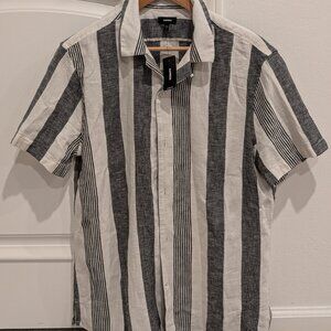 MIXED STRIPE LINEN-BLEND SHORT SLEEVE SHIRT